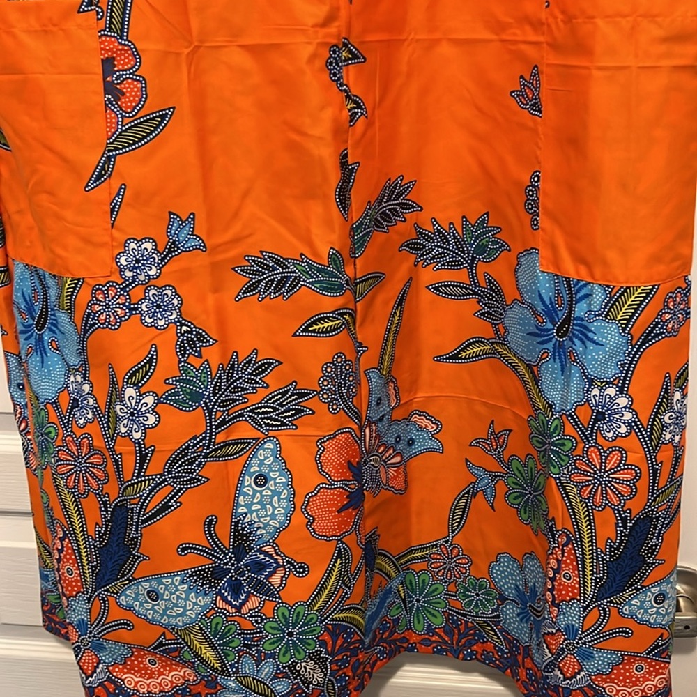 Floral Orange Dress SUN DRESS W/Pockets and side pockets. Size 52 NWOT - Picture 2 of 7